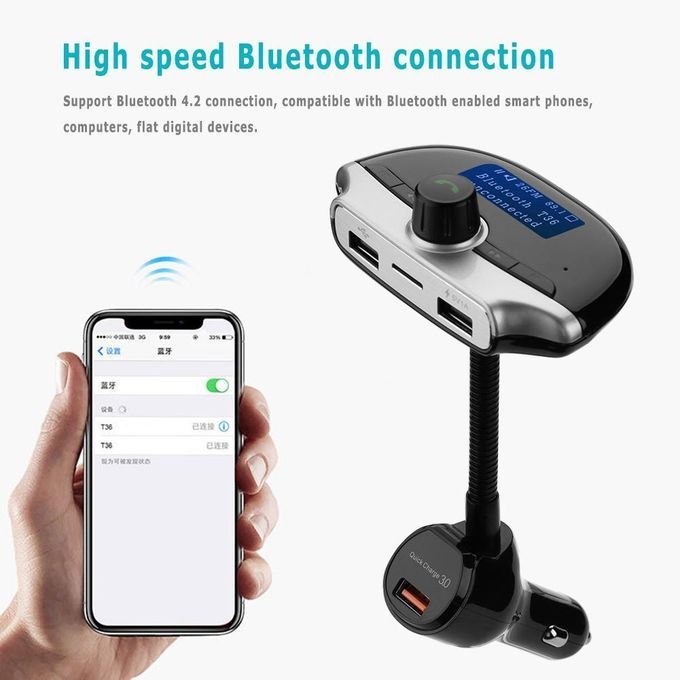 T36 Wireless Bluetooth Car MP3 Player FM Transmitter Charger Support By HT