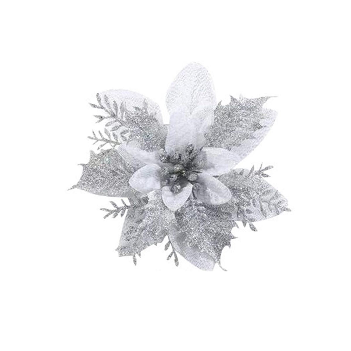 2 PcsSet Christmas Faux Flower Multi Layers Xmas Tree Ornament Silver