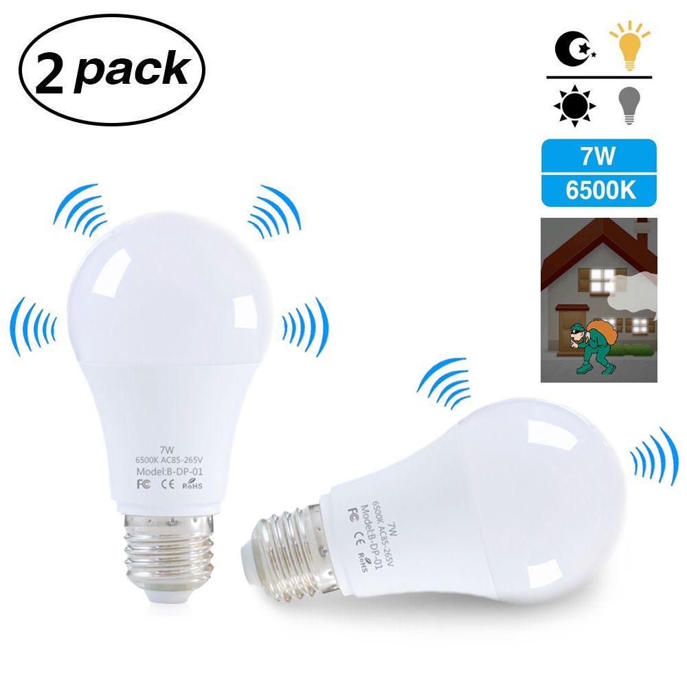 2pcs/lot E27 LED Light Bulb With Motion Sensor Smart Light Radar Sensor 7W (replaces 50 W Sensor Bulb Energy Saving Lamp For Stairs/Garden Balcony Garage Lounge Hallway Cellar Outlet White [Energy Class A+]