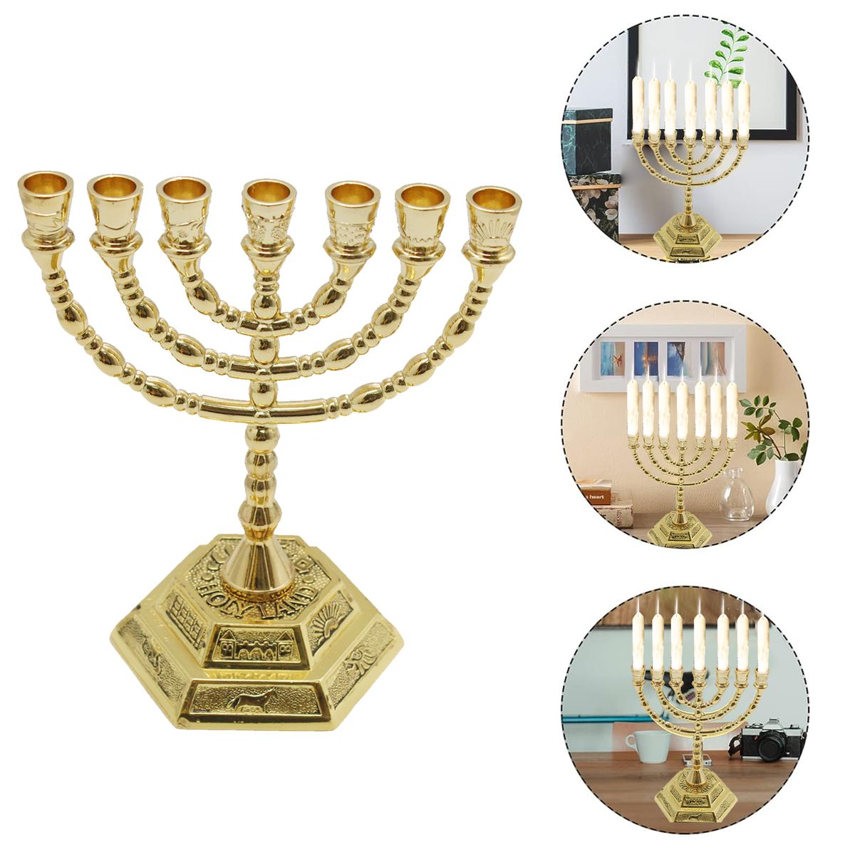 7 Branch Menorah Candle Holder Jerusalem Temple 12 Tribes