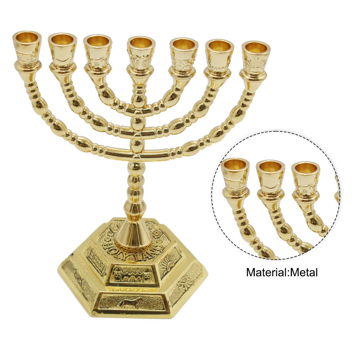 7 Branch Menorah Candle Holder Jerusalem Temple 12 Tribes