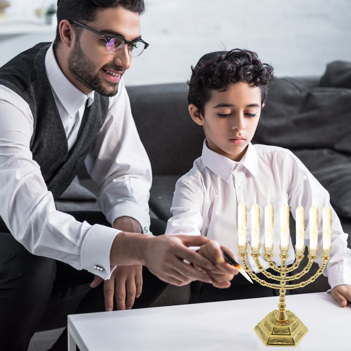 7 Branch Menorah Candle Holder Jerusalem Temple 12 Tribes
