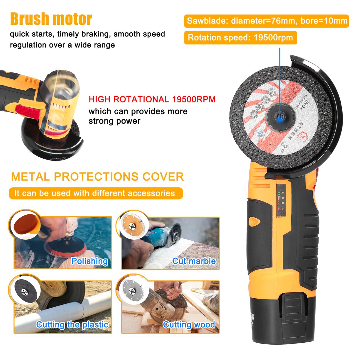 12V 19500rpm Electric Grinding Tool Multifunctional Angle Grinders Handheld Cutter