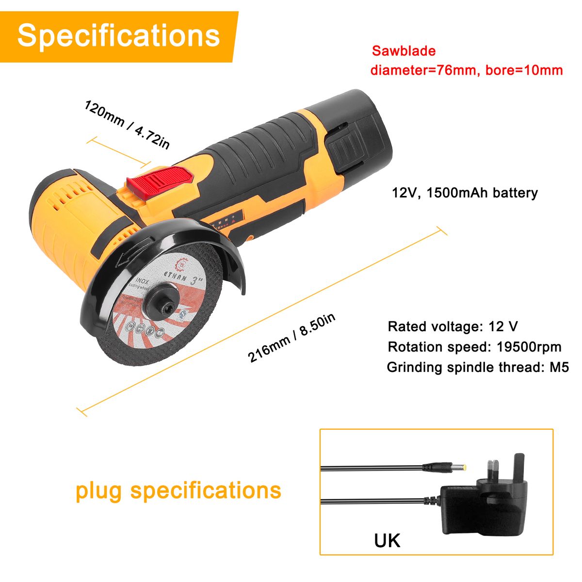 12V 19500rpm Electric Grinding Tool Multifunctional Angle Grinders Handheld Cutter