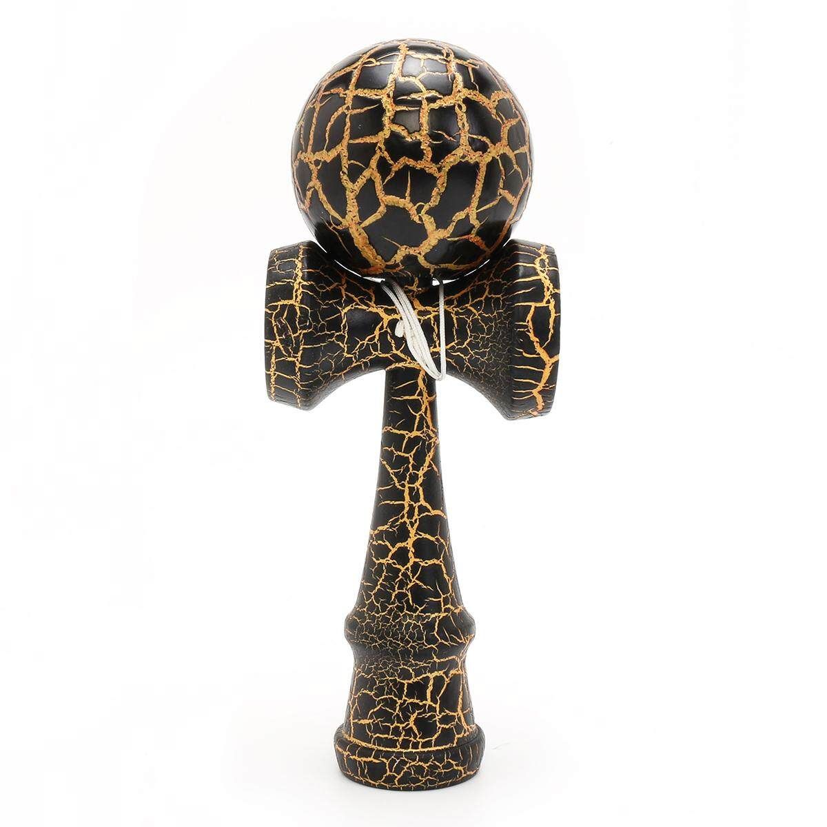 Wooden Full Crackle Gold On Black Kendama Traditional Japanese Game Toy Gift Black + Gold Black   Gold Background