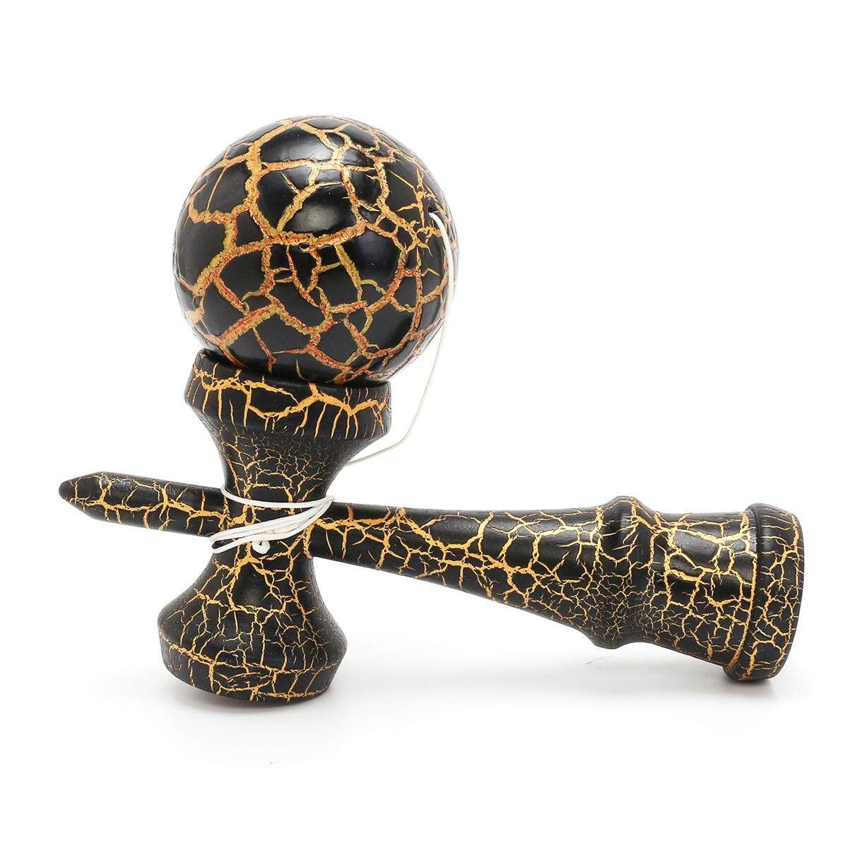 Wooden Full Crackle Gold On Black Kendama Traditional Japanese Game Toy Gift Black + Gold Black   Gold Background