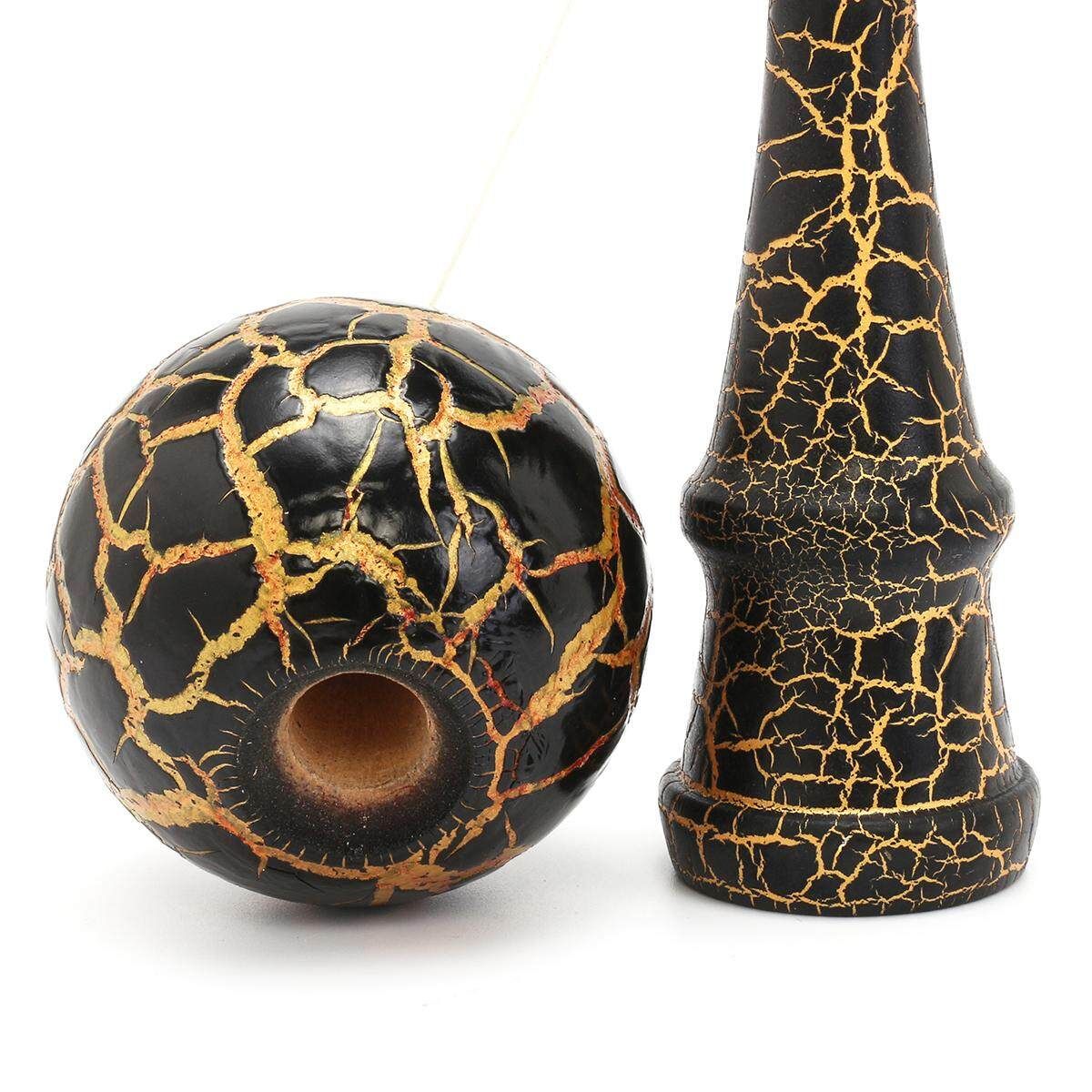 Wooden Full Crackle Gold On Black Kendama Traditional Japanese Game Toy Gift Black + Gold Black   Gold Background