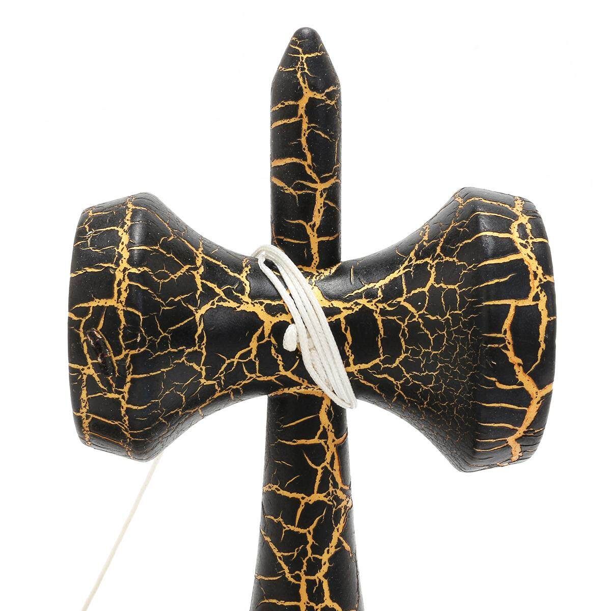 Wooden Full Crackle Gold On Black Kendama Traditional Japanese Game Toy Gift Black + Gold Black   Gold Background