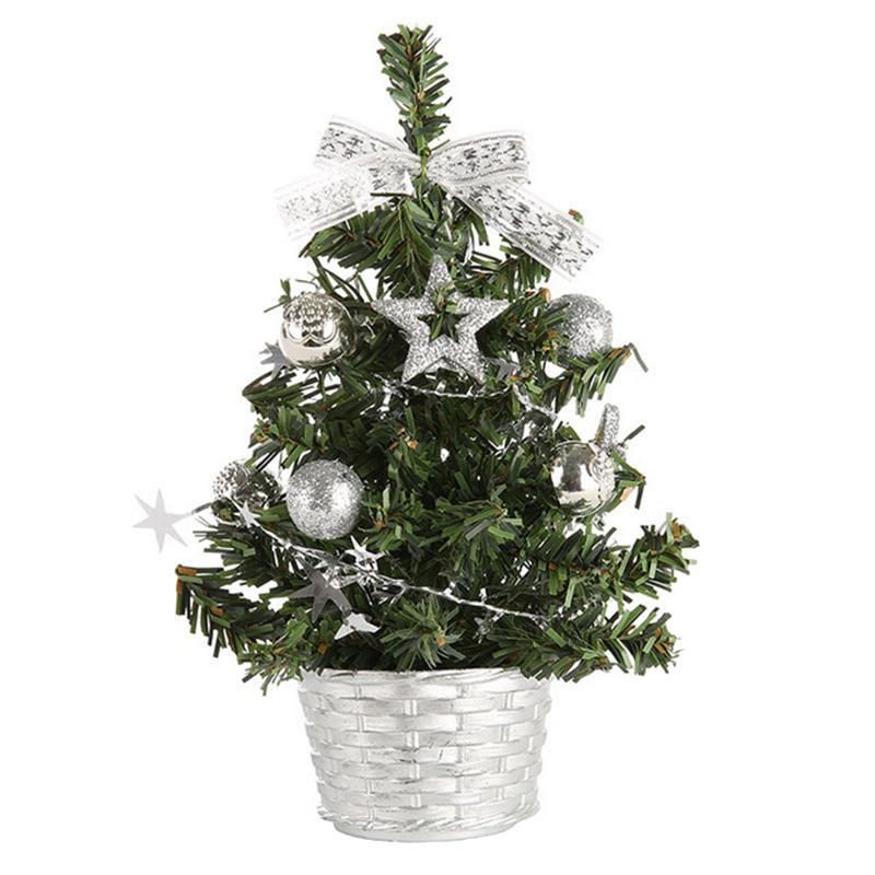 10PCS Christmas House Decor Small Christmas Tree Fibre Optic Ornaments for Office Indoor Reusable Xmas Tree Silver
