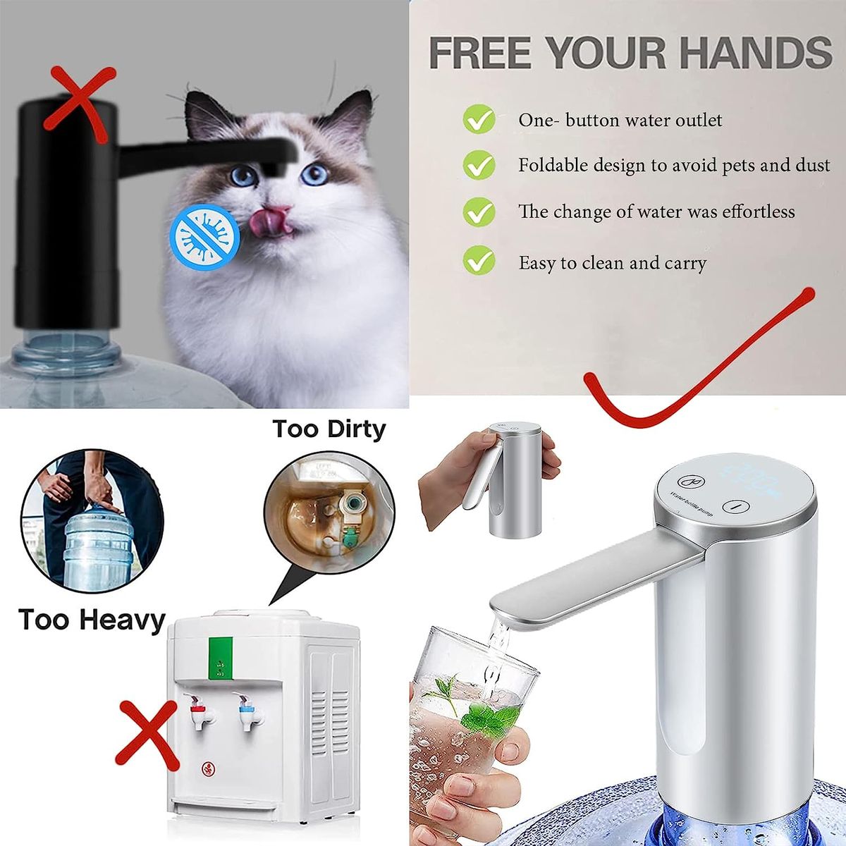 5 Gallon Water Dispenser Electric Folding Water Pump With Touch Screen