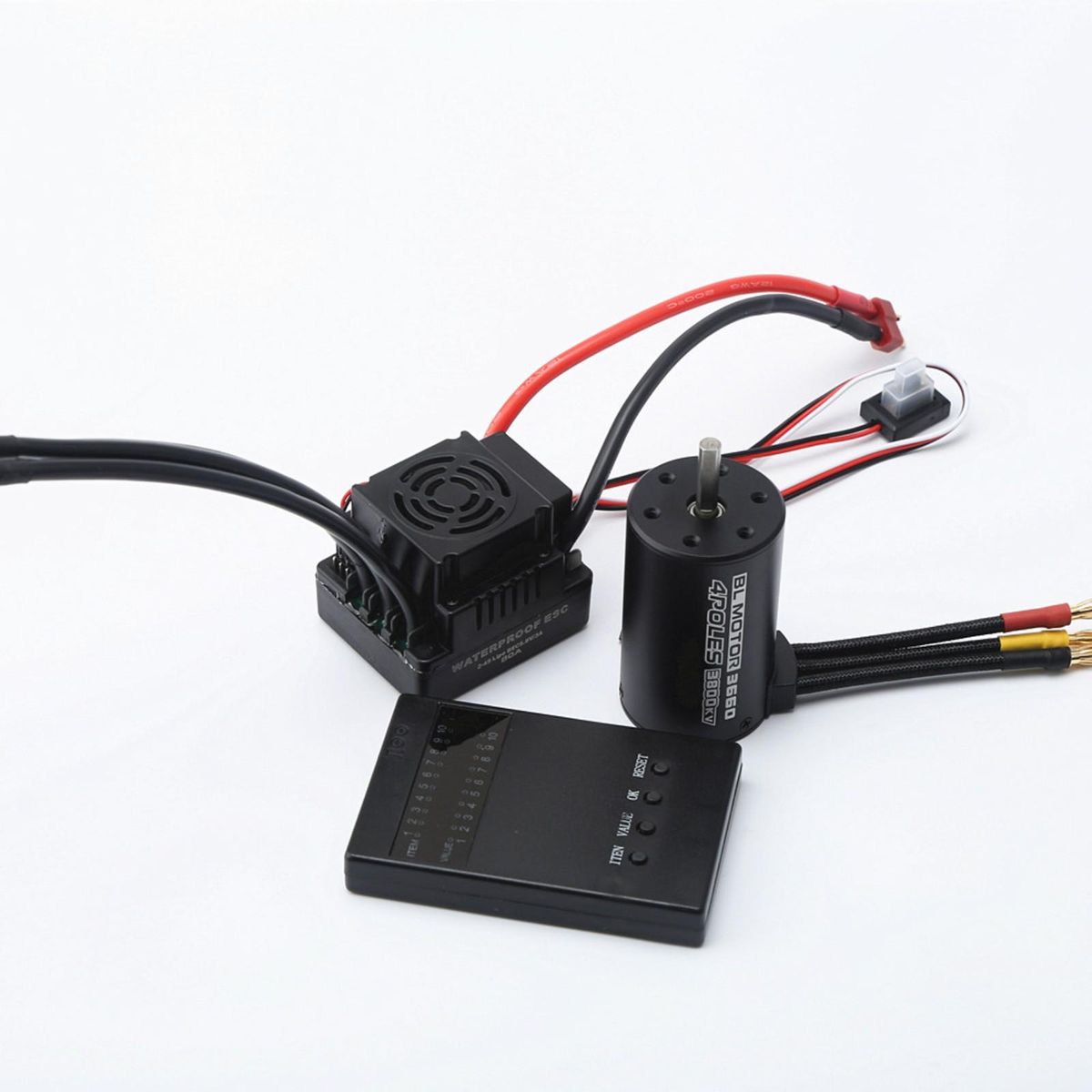 Waterproof 3660 3800KV Brushless Motor 80A  Brushless ESC Programming Card Combo Set for 1/8 Remote Control Car Truck