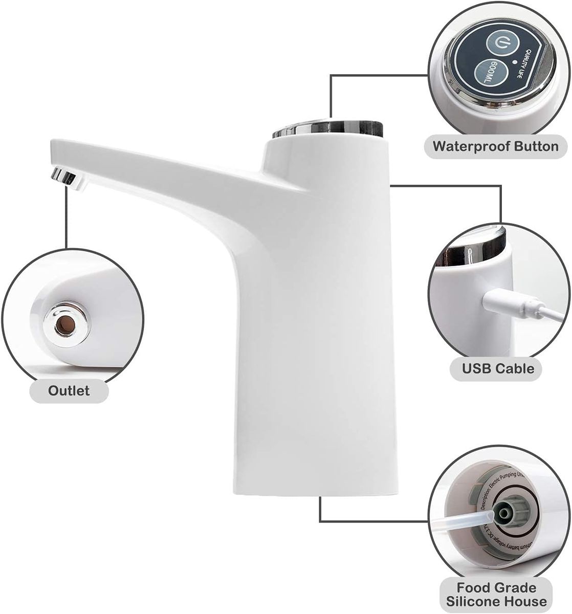 Automatic Electric Water Pump Dispenser With Touch Control-White