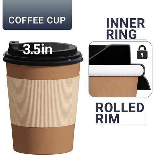 50 Pack Coffee Cup Lids, Black Traveler Disposable Plastic