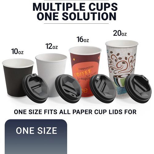 50 Pack Coffee Cup Lids, Black Traveler Disposable Plastic