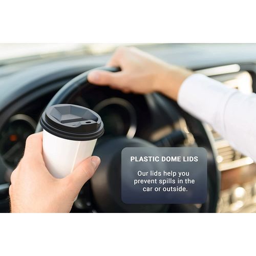50 Pack Coffee Cup Lids, Black Traveler Disposable Plastic