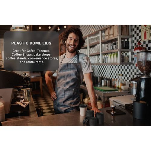 50 Pack Coffee Cup Lids, Black Traveler Disposable Plastic