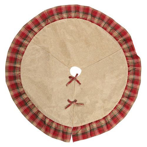 120cm Round Plaid Trim Carpet Floor Mat Christmas Tree-