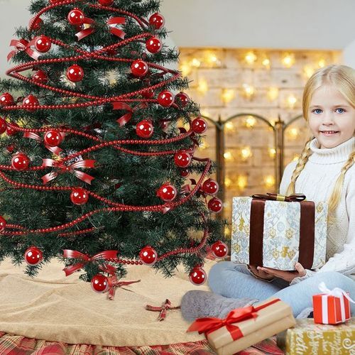 120cm Round Plaid Trim Carpet Floor Mat Christmas Tree-