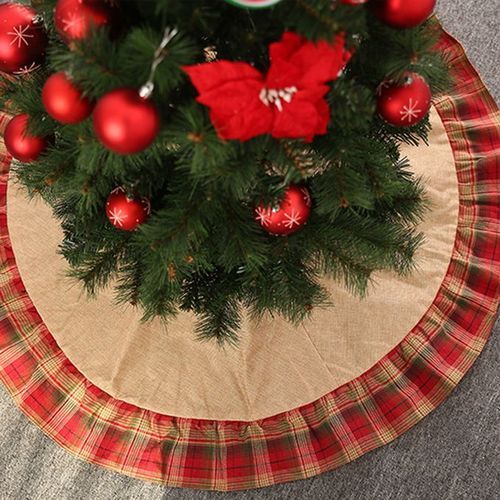 120cm Round Plaid Trim Carpet Floor Mat Christmas Tree-