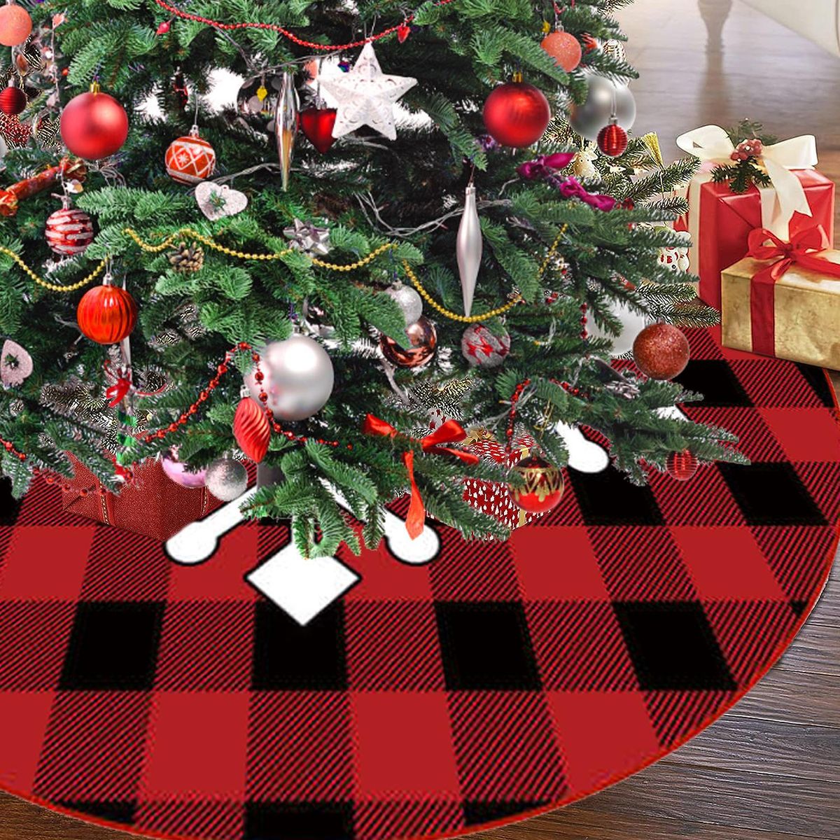 Christmas Tree Skirt 48 inch - White Snow Tree Skirt - Xmas Tree Ornaments
