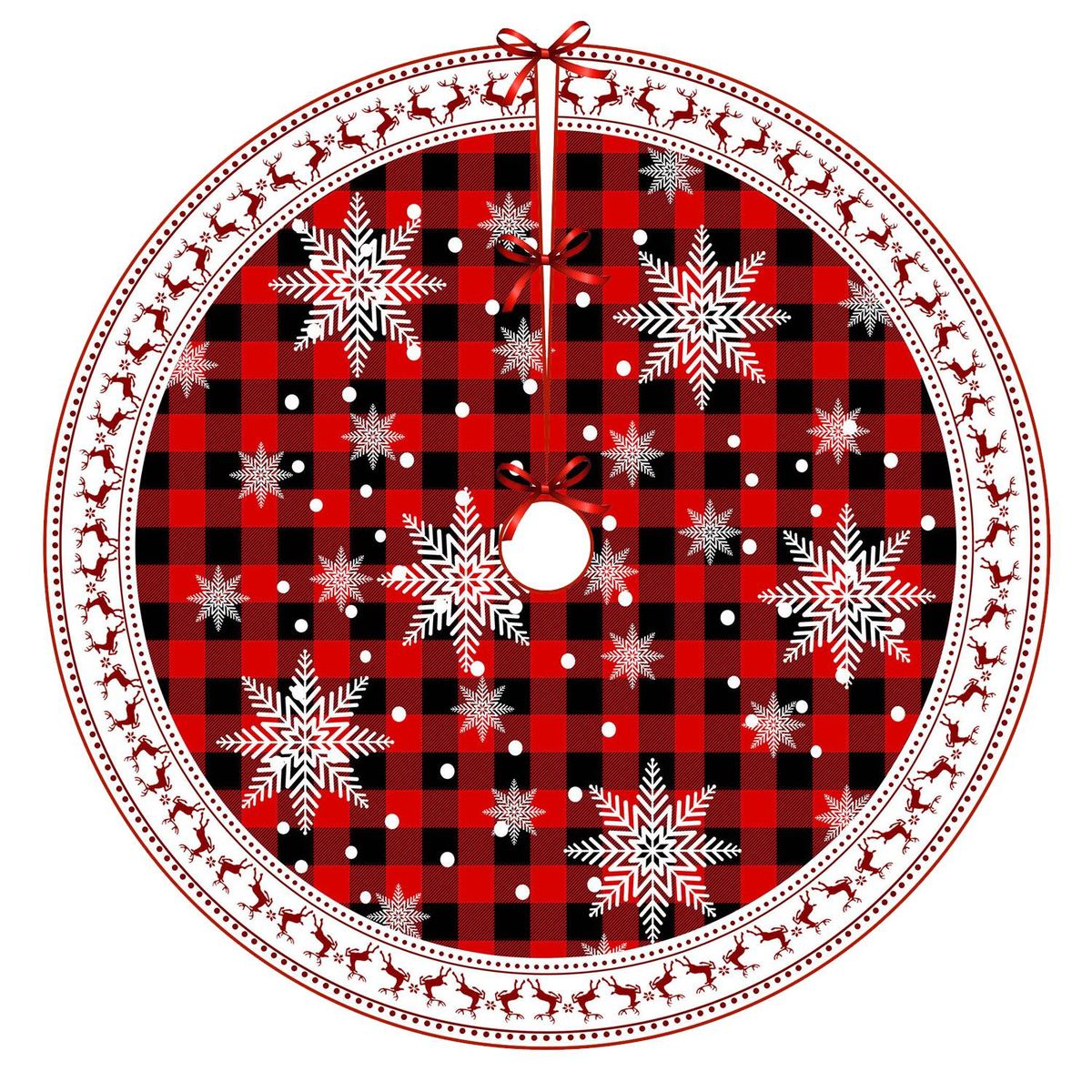 Christmas Tree Skirt 48 inch - Snow Plaid Tree Skirt - Xmas Tree Ornaments