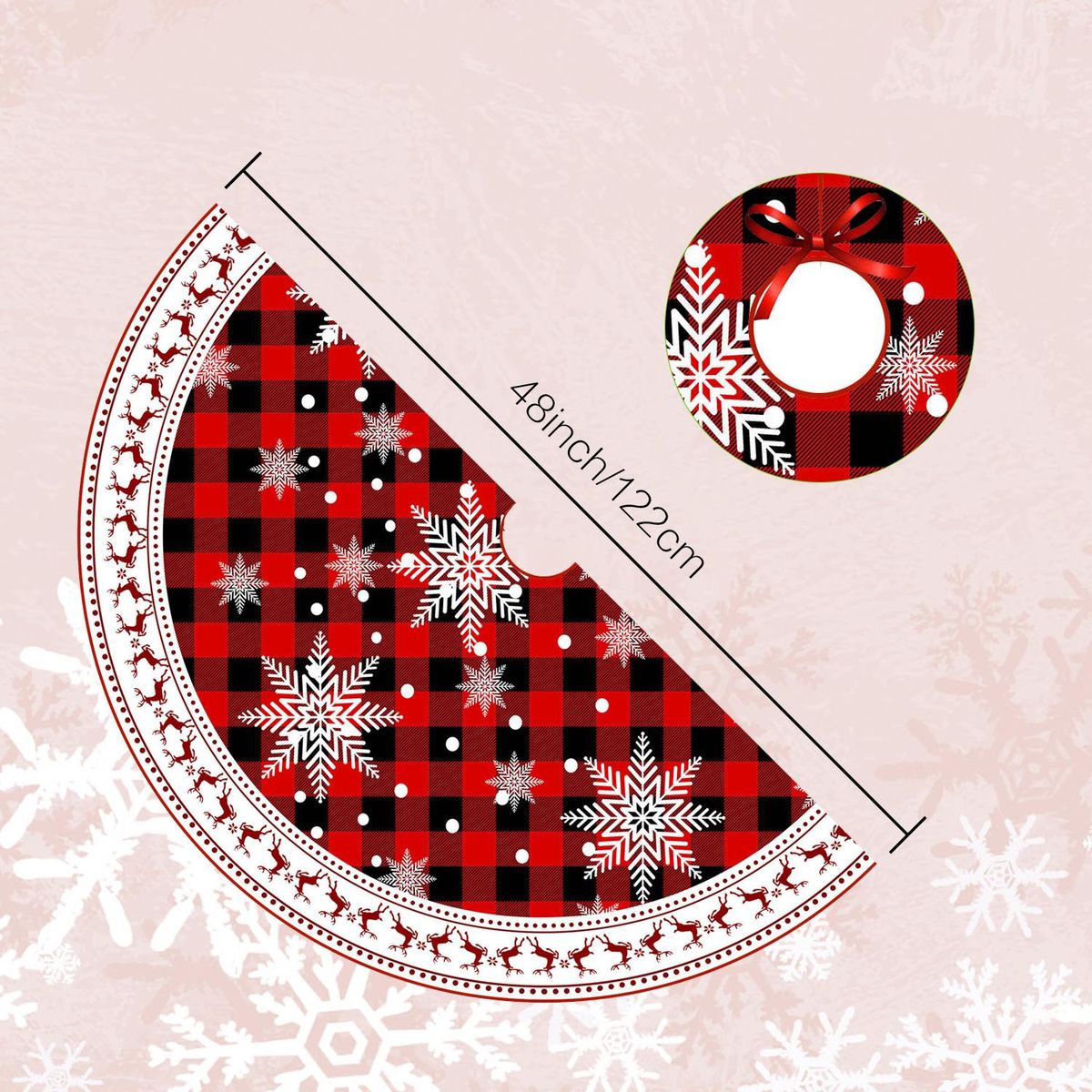 Christmas Tree Skirt 48 inch - Snow Plaid Tree Skirt - Xmas Tree Ornaments