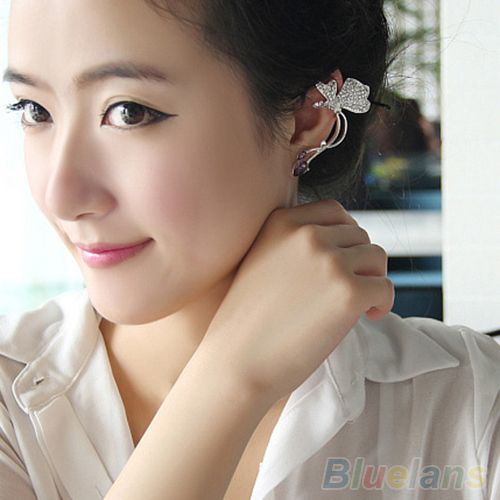 1Pc Elegant Women Crystal Ear Clip Butterfly Earring Stud For Left Ear-Golden