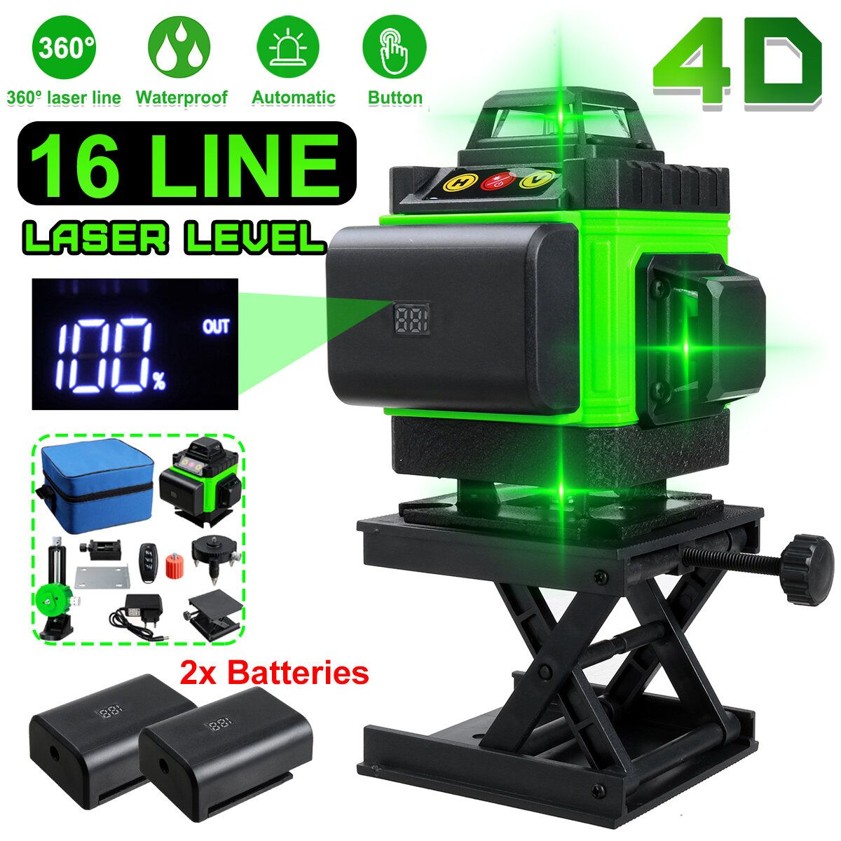 16 Lines 4D Laser Level, Green Laser Line, Self Leveling,
