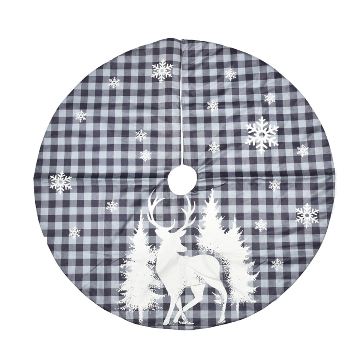 122CM Grid Printing Elk Tree Skirt Christmas Tree Bottom