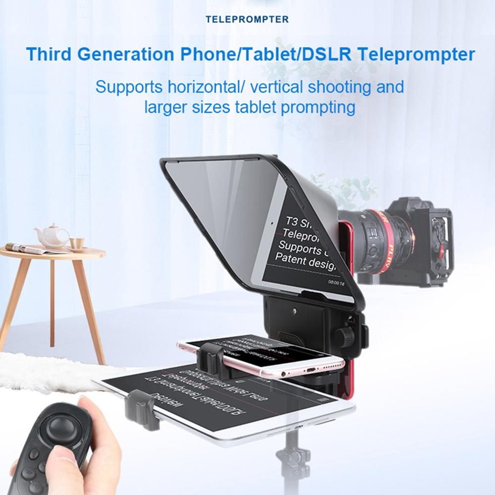 Bestview T3 Upgraded Smartphone/Tablet/DSLR Camera Teleprompter Prompter with Remote Control Lens Adapter Ring Supports Ultra Wide Angle Lens for Stage Speech Live Streaming Online Video Vlog