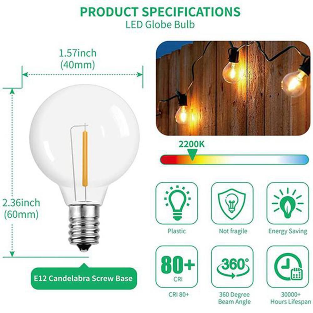6Pcs G40 Bulbs,E12 Screw Base LED Globe Bulbs for Solar