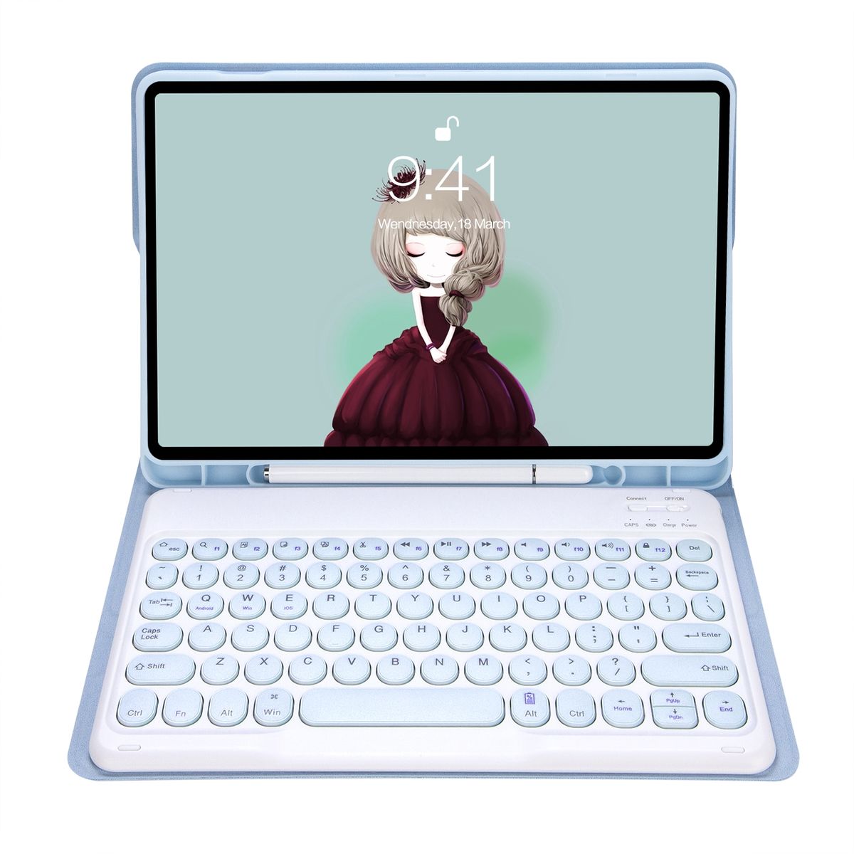 Bluetooth Keyboard Leather Case For Samsung Galaxy Tab A8 10.5 2021 SM-X200 / SM-X205(White Ice)