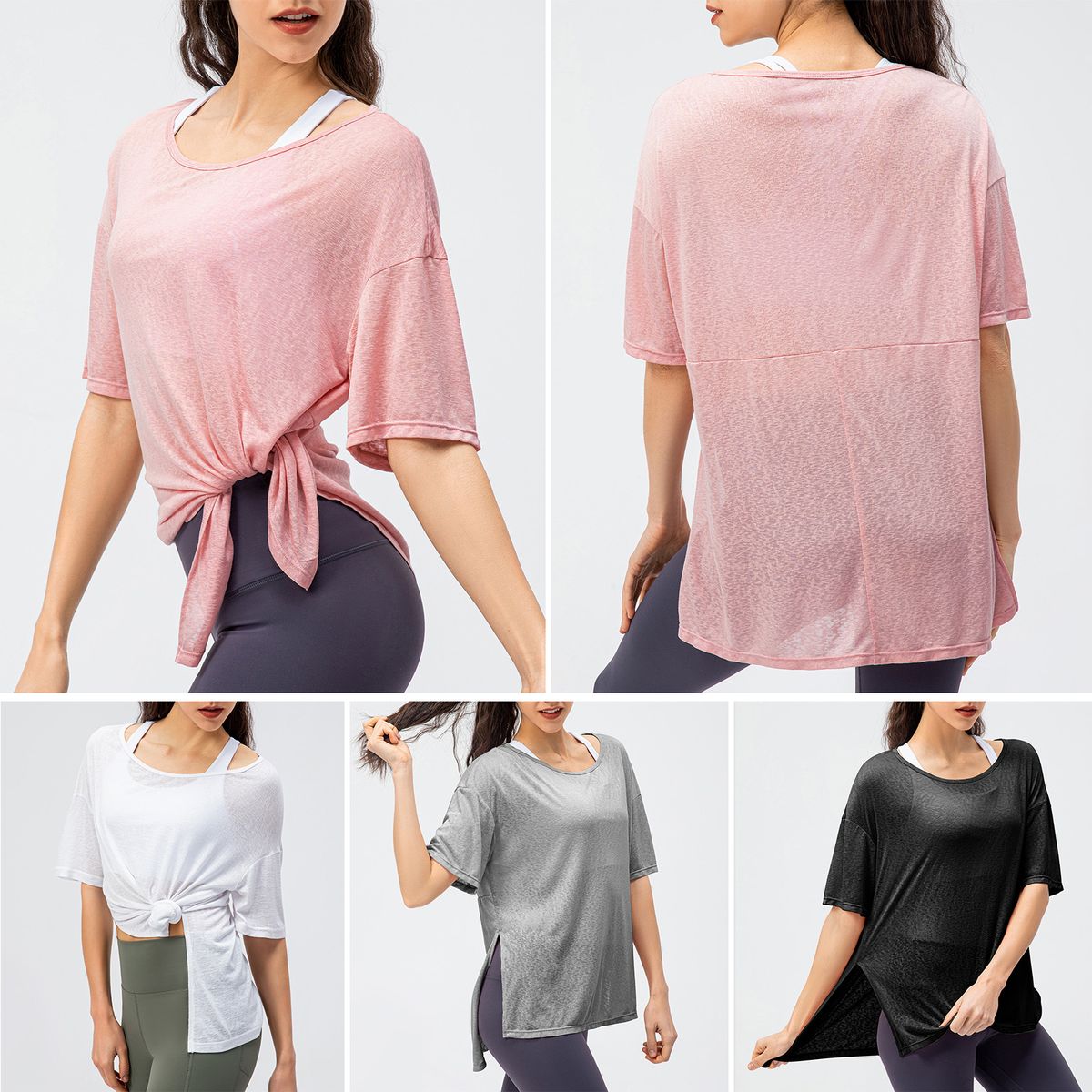 Women Loose T-shirt Half Sleeves Slit Side Cover Ups For