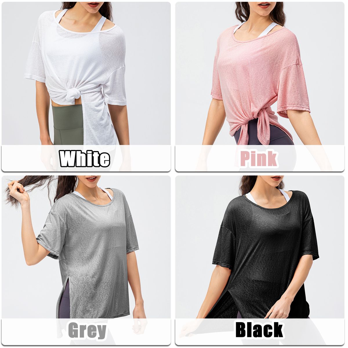 Women Loose T-shirt Half Sleeves Slit Side Cover Ups For