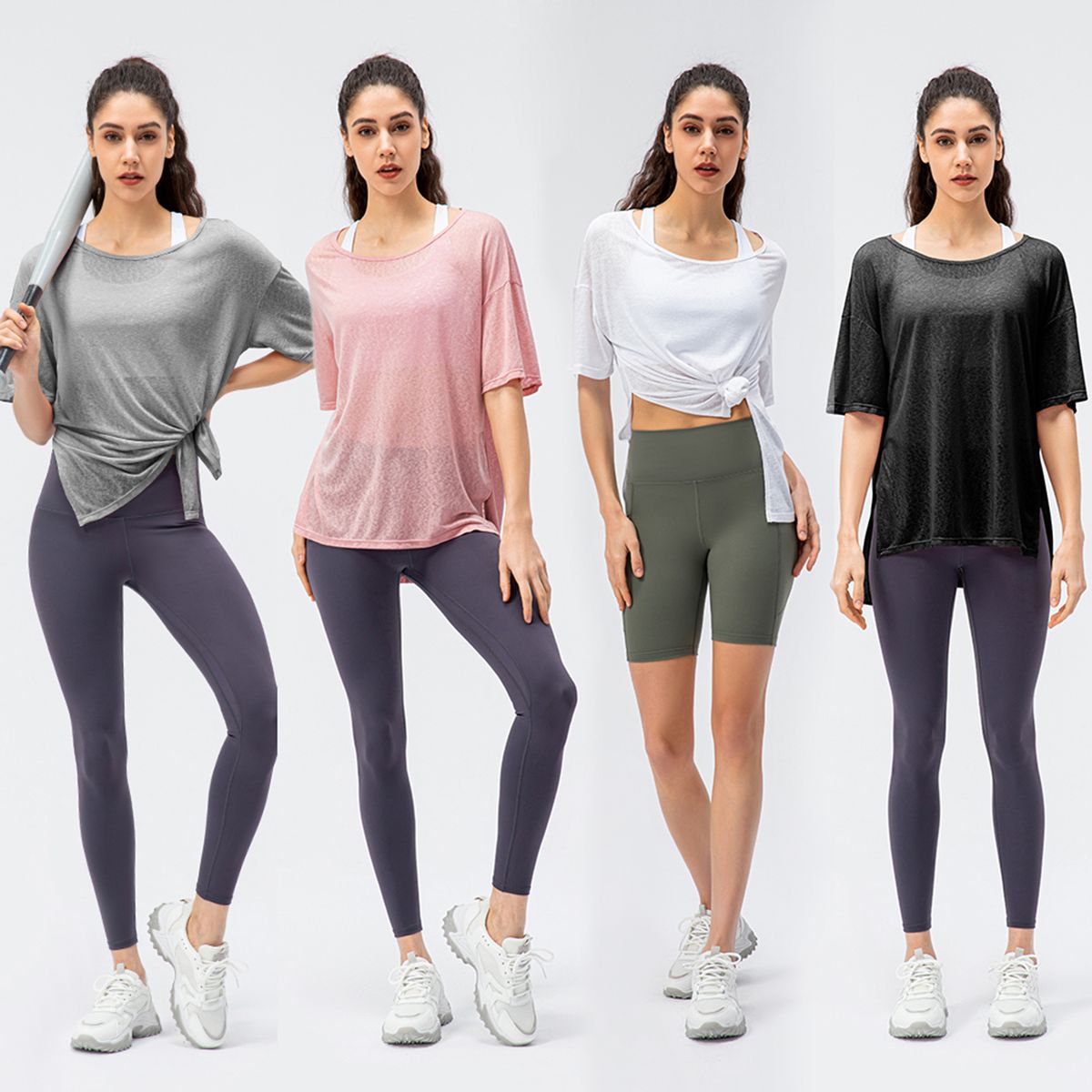 Women Loose T-shirt Half Sleeves Slit Side Cover Ups For