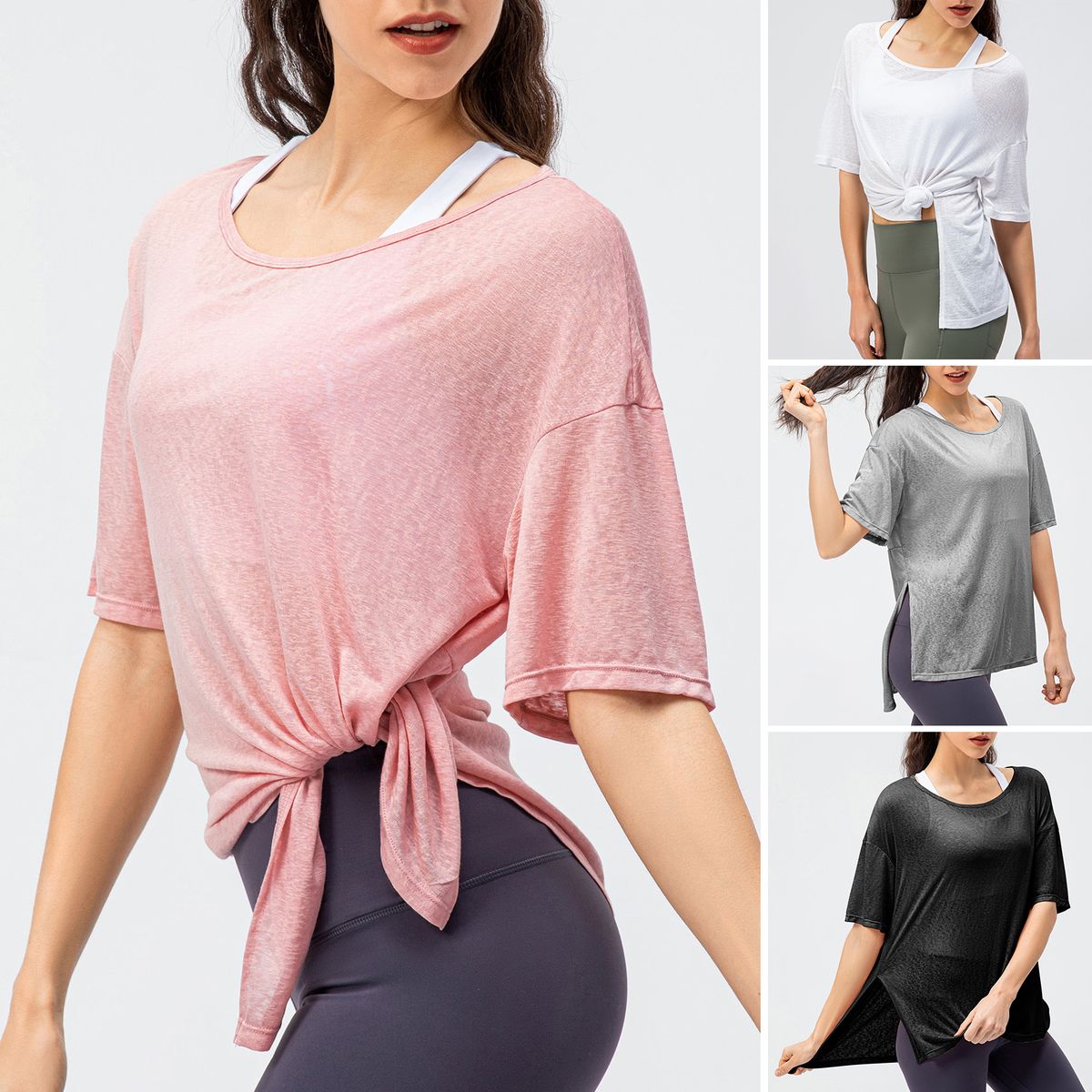 Women Loose T-shirt Half Sleeves Slit Side Cover Ups For
