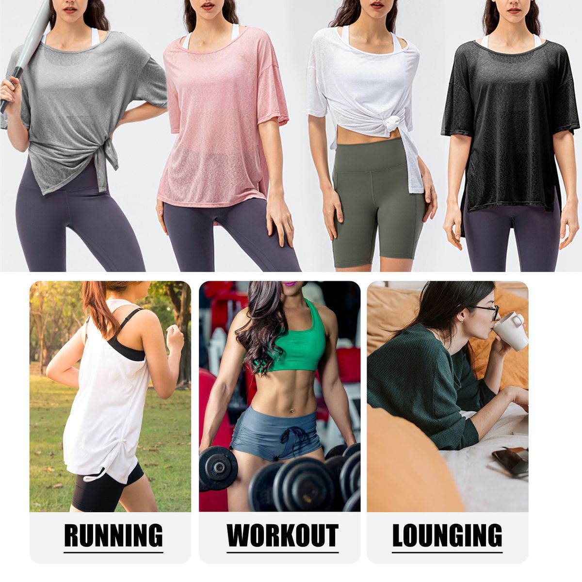 Women Loose T-shirt Half Sleeves Slit Side Cover Ups For