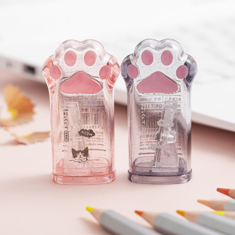 1 Piece Warm Heart Clear Cat Claw Pencil Sharpener School Office Supplies Stationery Item Back To School Lovely Grey