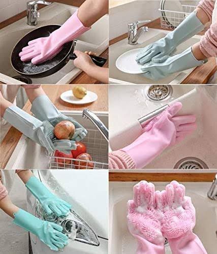 1Pair Magic Silicone Dishwashing Scrubber Rubber  Kitch Pink