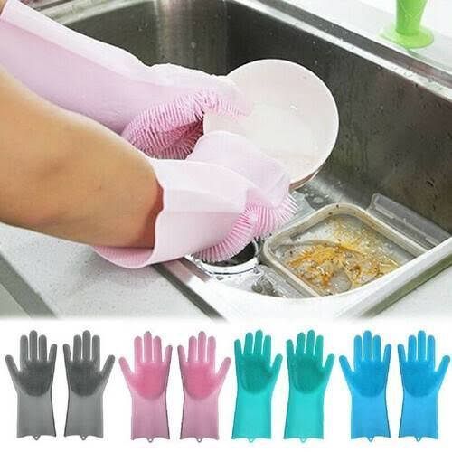 1Pair Magic Silicone Dishwashing Scrubber Rubber  Kitch Pink