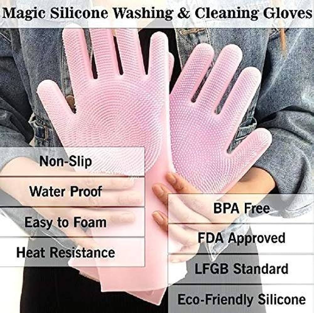 1Pair Magic Silicone Dishwashing Scrubber Rubber  Kitch Pink