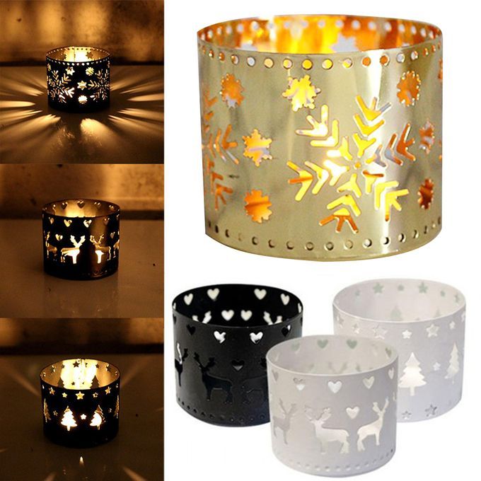 Christmas European Straight Hollow Iron Candle Holder-White