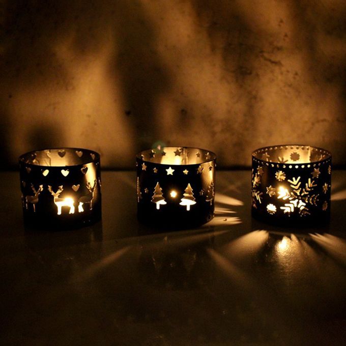 Christmas European Straight Hollow Iron Candle Holder-White