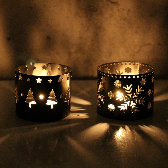 Christmas European Straight Hollow Iron Candle Holder-White