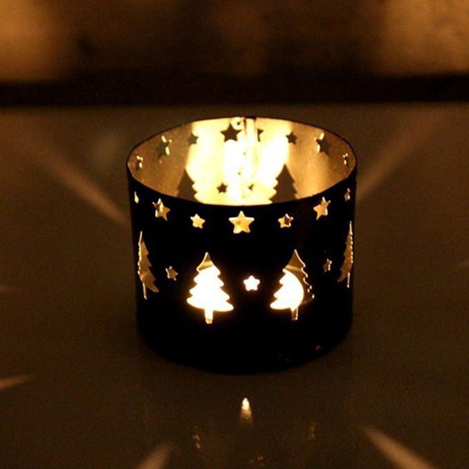 Christmas European Straight Hollow Iron Candle Holder-White