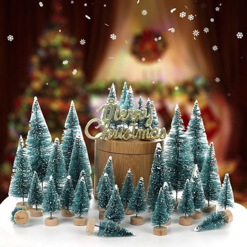 Mini Christmas Trees Set Snowy Pine Xmas Party Ornament-3#