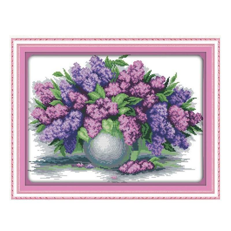 DIY Hand Set Embroidery Set 11CT Lavender Vase Pattern