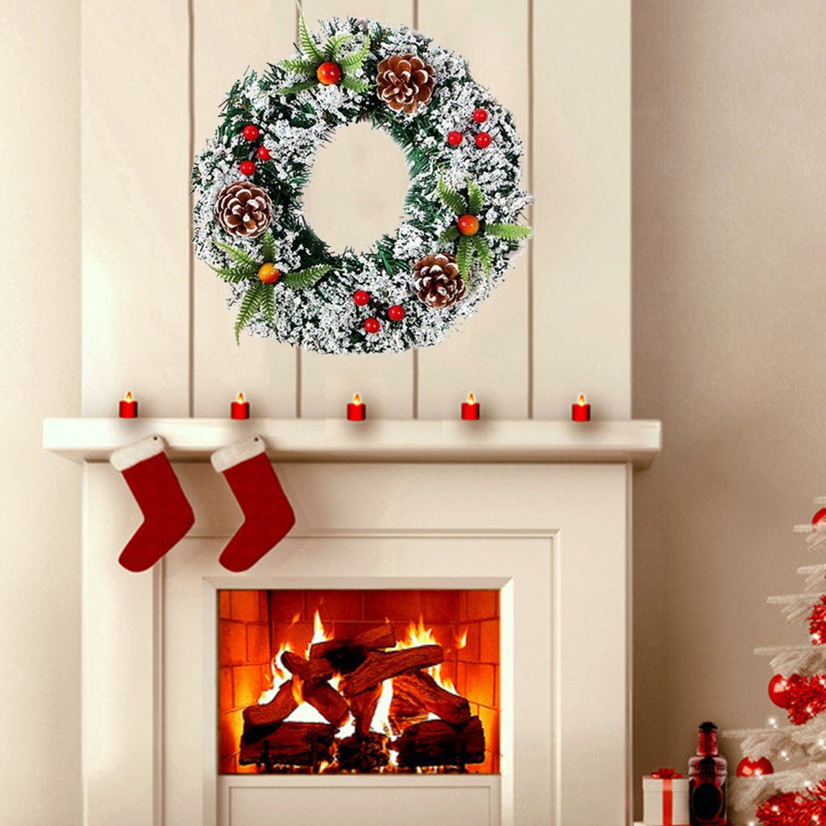 Christmas Wreath Artificial Decoration Indoor Pine Cones Window For