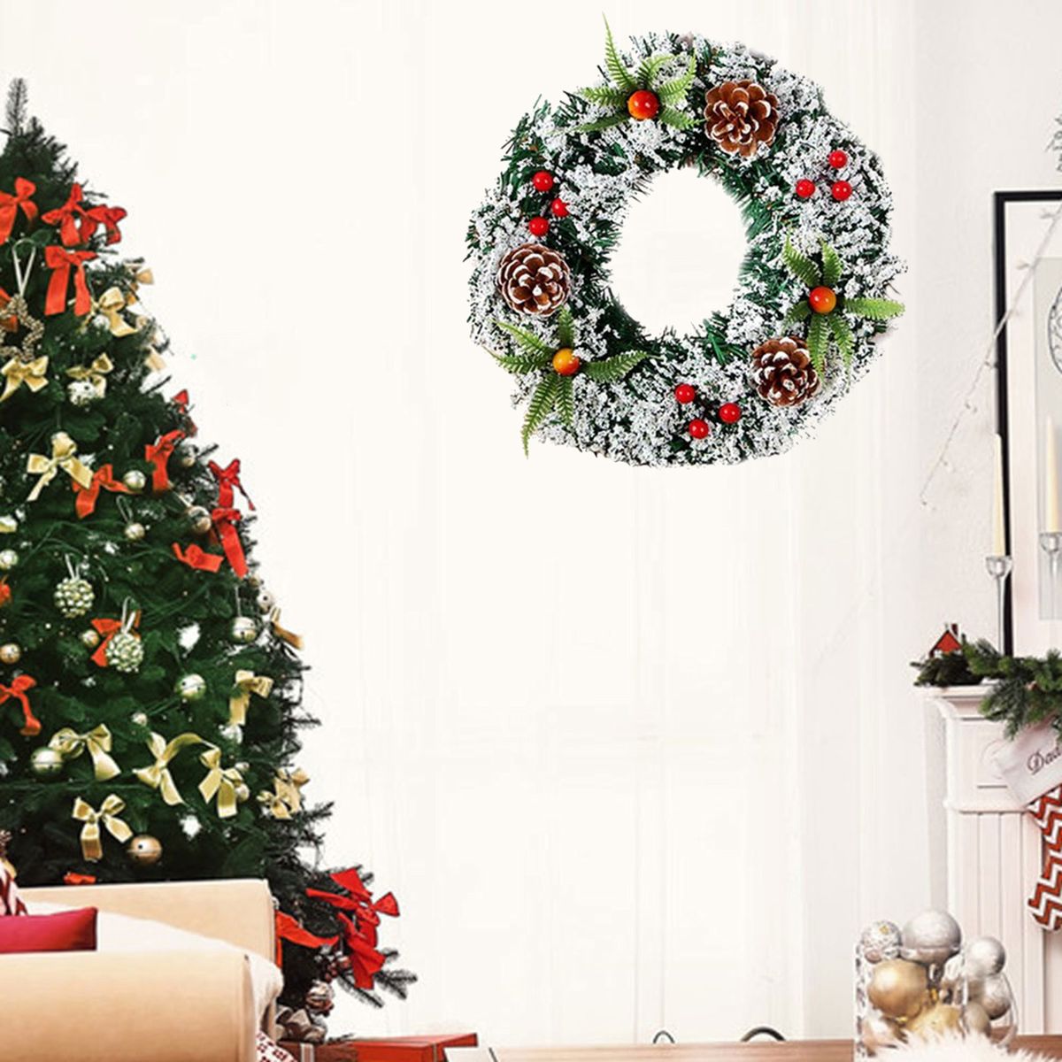 Christmas Wreath Artificial Decoration Indoor Pine Cones Window For