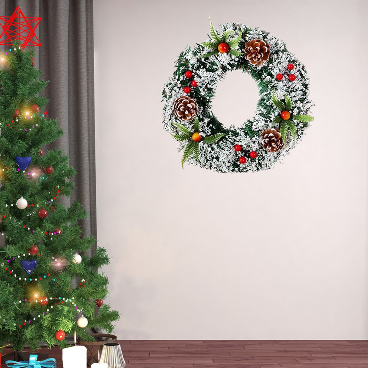 Christmas Wreath Artificial Decoration Indoor Pine Cones Window For